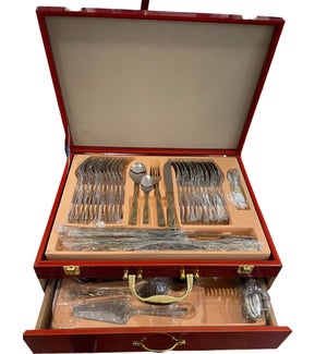 Cutlery set 84pc Service for 12 Gold & Silver Heart Shape