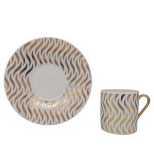 Coffee cup and Saucer 12pc Set 90cc white/Wavy Gold Lines