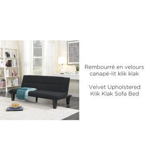 BLACK VELVET UPHOLSTERED KLIK-KLAK SOFA BED 165x74x76cm