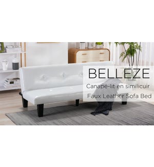 BELLEZE 69 INCH CREAM  FAUX LEATHER SOFA/BED W PLASTIC LEG