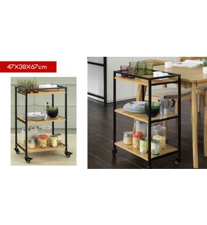 3-Tier Seving Cart w/ Wheels & Bamboo Wood Shelves; 47*38x76
