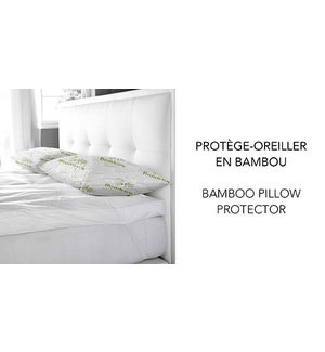 BAMBOO PILLOW PROTECTOR WHITE/GREEN 21X31" QUEEN 12B