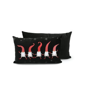 Dancing Gnomes on black velvet cushion  black 12x20 6/b