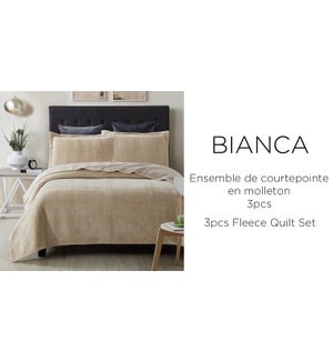BIANCA 3 pc fleece-Sand-106X90 KING-QUILT SET 2/B