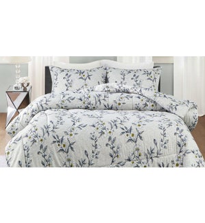 MAGNOLIA 3 pc-grey floral-King 104X92-Comforter Set 2/B