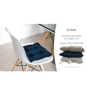 ETHAN FAUX LINEN  PLAID chair pad 17X17 ASST. 12/B