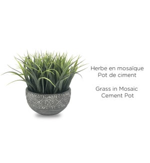 Grass in Mosaic Cement Pot - 16.5x20 - 8B