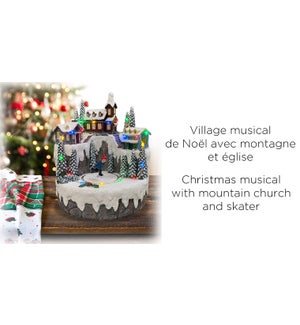 Xmas Musical Village Mountain Church & Skater 15x16.5x18 6B