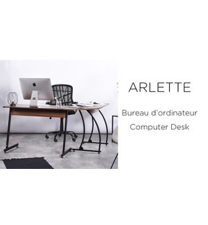 ARLETTE WALNUT  L-SHAPE COMPUTER/OFFICE DESK WITH METAL FRAM