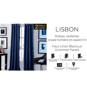 LISBON 2 pk faux linen blackout grommet panels 52x84 6/b