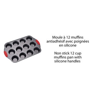 NON STICK 12 CUP MUFFIN PAN W/ SILICONE HANDLES