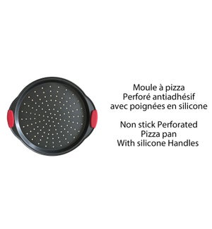 NON STICK PERFORATED PIZZA PAN W/ SILICONE HANDLES