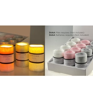 LED Candle Ass.Whi/Pnk/Gry 7.5x12.5CM - 24B