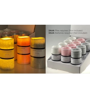 LED Candle Ass. Whi/Pnk/Gry 7.5x15CM - 24B