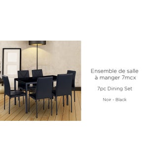 7PC  BLACK  DINING WITH TEMPERED GLASS TABLETOP AND 6 CHAIRS