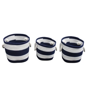 Midnight Cotton Rope Basket-White/Blue 30X28 2B