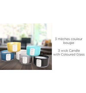 3 Wick Colour Glass Candle Asst - 13x7.8 - 12B