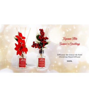 Xmas Reed Diffuser Red Asst - Poinsetta/Berry - 100ML-12B