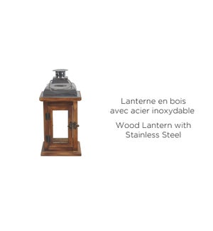 Wood Lantern Stainles Top - 14x14x29 - 6B