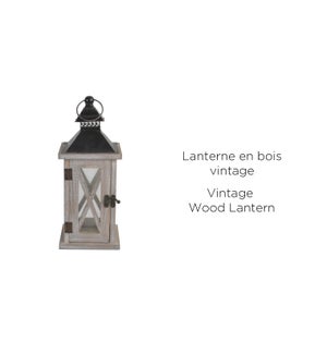 Wood Vintage White Lantern Blk Top 12.5x12.5x30.5 - 6B
