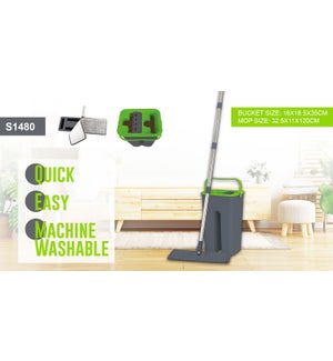 FLAT MOP WITH BUCKET green and grey 6/b