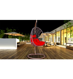 Single Swing chair with stand Brown frame and red cushion