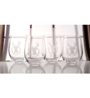 FROSTED DEERS ST/4 STEMLESS WINE GLASS