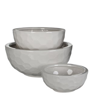 Diamond bowl round white set of 3 - 15.5x7"