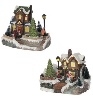 Christmas house 2 assorted battery operated - 8x6x6.5"