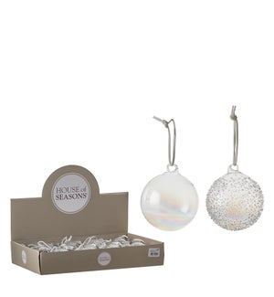 Ornament ball white 2 assorted display - 2.75x3.25"