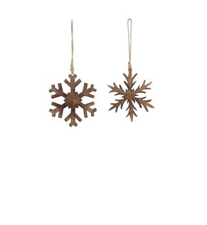 Ornament snowflake brown 2 assorted - 3.25"