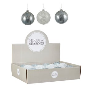 Bauble glass blue 3 assorted display - 3.25"