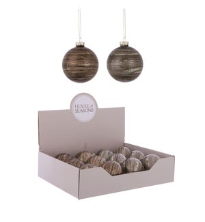 Ornament ball brown grey 2 assorted display - 3.25"
