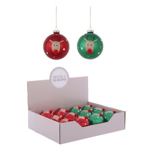 Ornament ball red green 2 assorted display - 3.25"