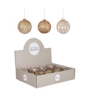 Bauble glass gold copper silver 3 assorted display - 3.25"