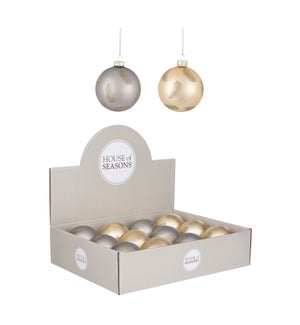 Bauble glass champagne grey 2 assorted display - 3.25"