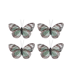 Clip butterfly green 4 pieces - 2.25x4.5x0.75"