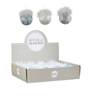 Bauble glass silver white blue 3 assorted display - 3.25"