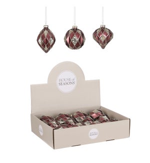 Bauble glass red 3 assorted display - 3.25"
