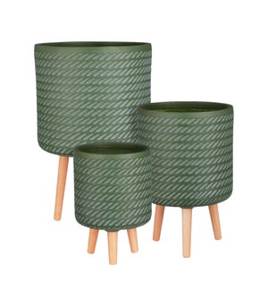 Corda pot on stand d. green set of 3 - 14.25x24.5"