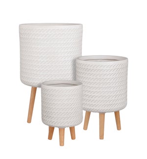 Corda pot on stand off white set of 3 - 14.25x24.5"