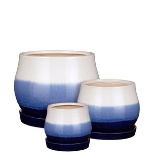 Aldo pot with saucer blue set of 3 - 11.25x9"