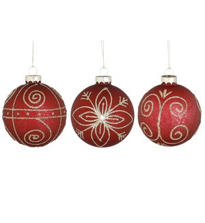 Bauble glass d. red 3 assorted display - 3.25"