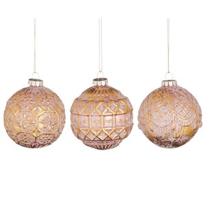 Bauble glass pink 3 assorted display - 3.25"