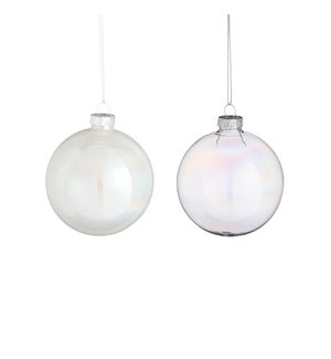 Bauble glass white 2 assorted display - 3.25"