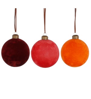 Bauble glass orange bordeaux red 3 assorted display - 3.25"