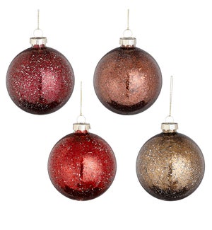Bauble glass red brown gold red 4 assorted display - 3.25x3.25"