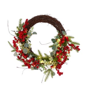 Wreath berries red 20led battery operated - 19.75x19.75x6"