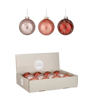Bauble glass d. red pink orange 3 assorted display - 3.25"