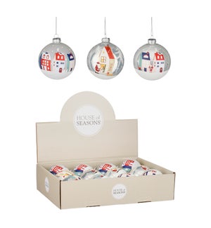Bauble glass white 3 assorted display - 3.25"
